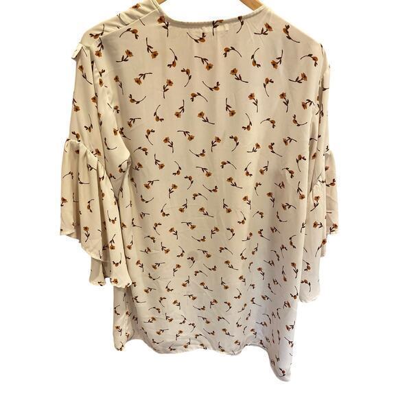Mi Ami‎ Kimono Shirt Women's Medium Ivory Floral Bell Sleeve Open Front Boho - Picture 8 of 9